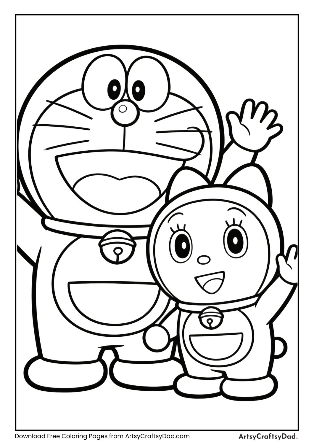 Doraemon with his sister Dorami waving
