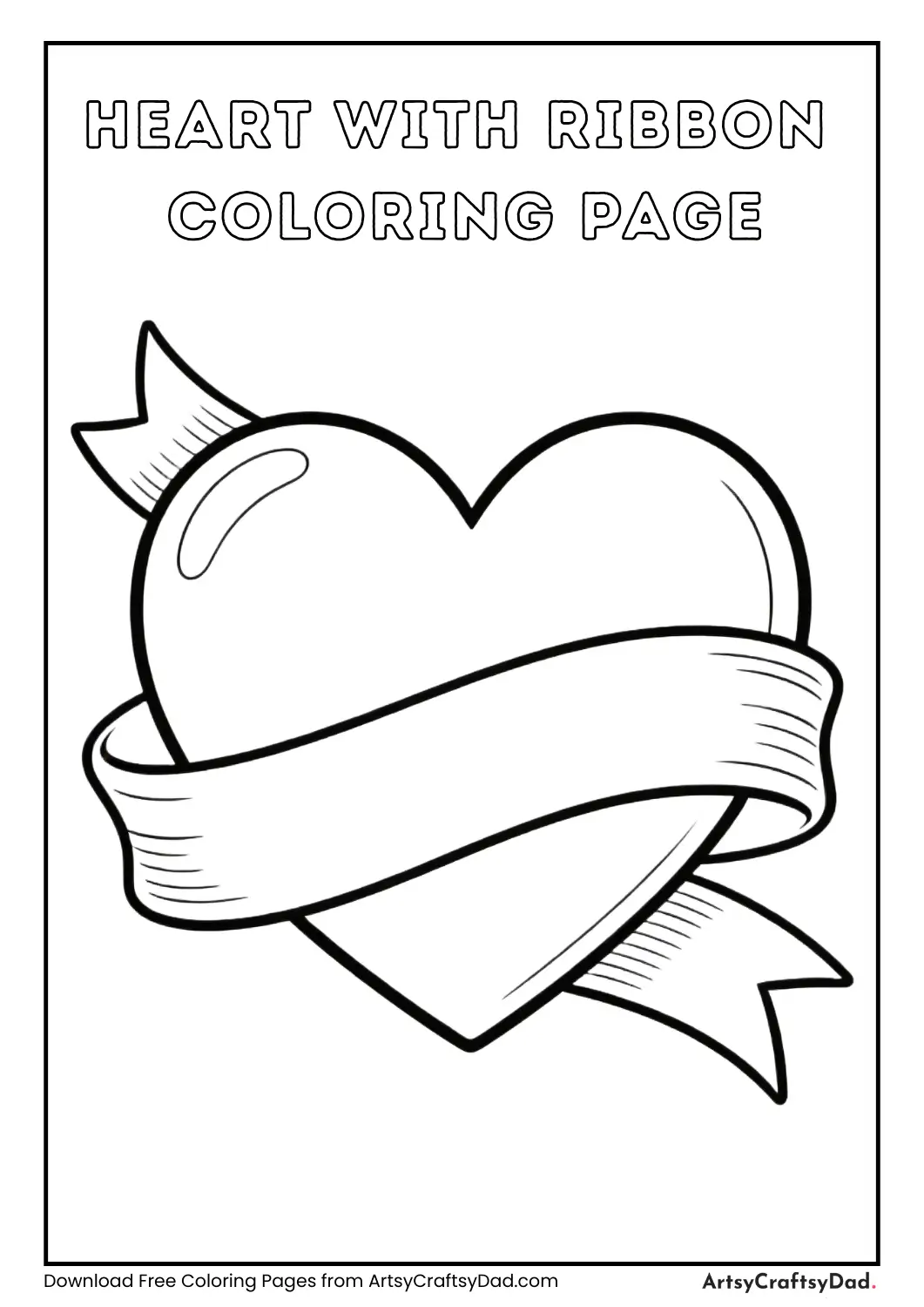 Heart with ribbon black and white coloring page