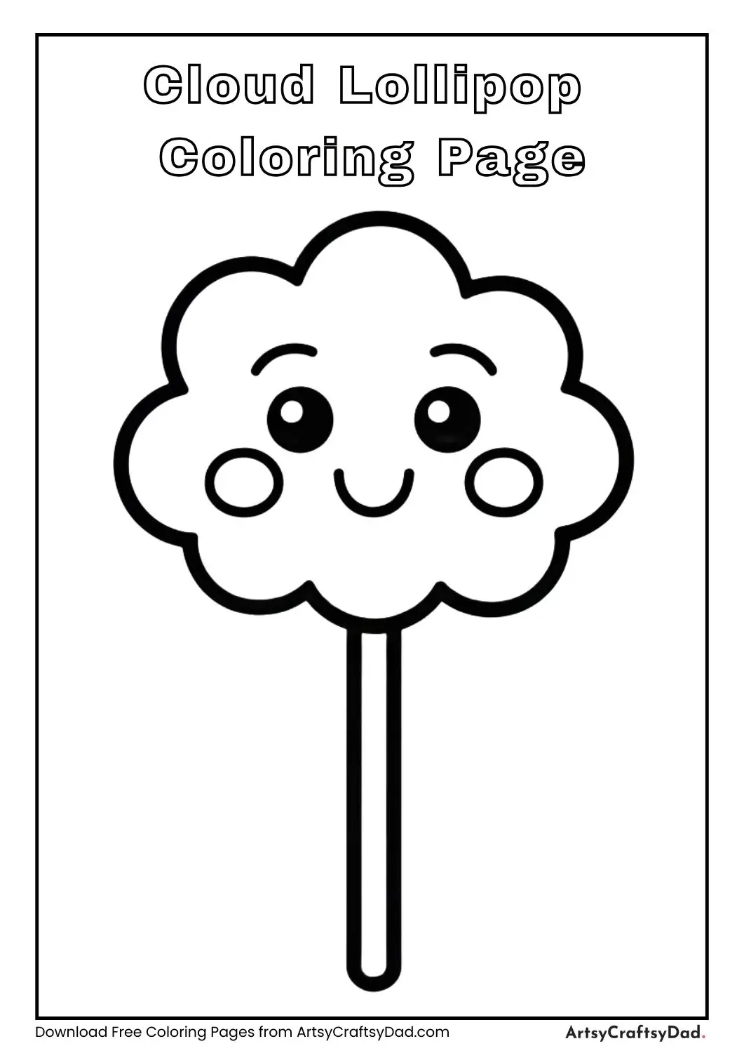 Cloud shaped lollipop black and white coloring page
