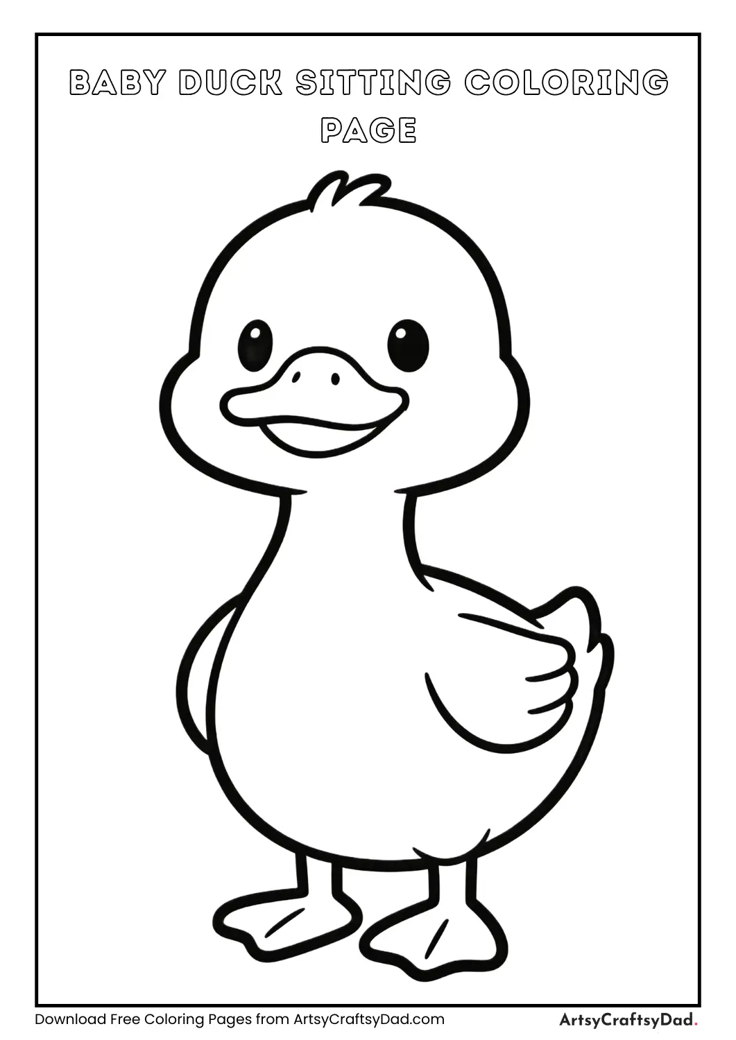 Baby duck sitting simple coloring page