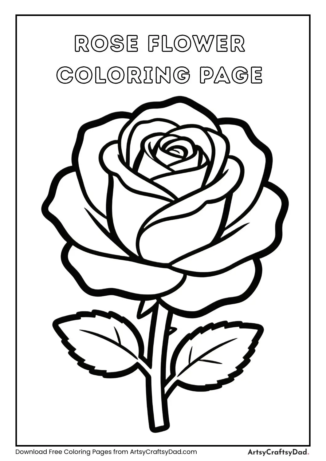 Easy rose flower coloring page in black and white