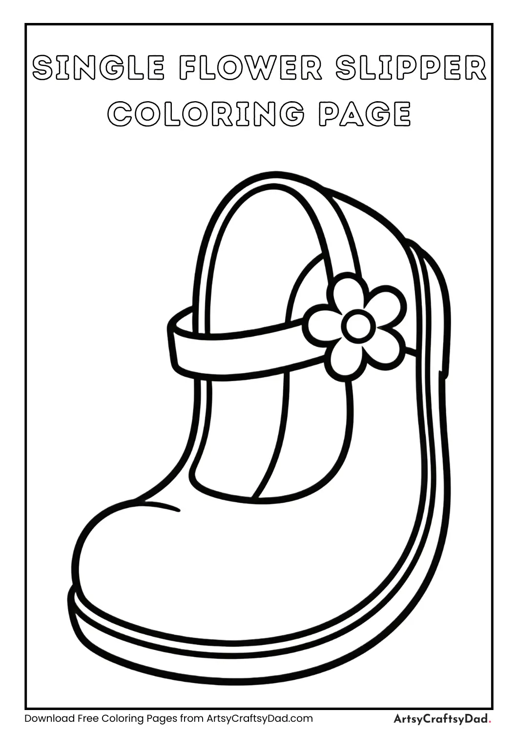 Single flower slipper coloring page for kids