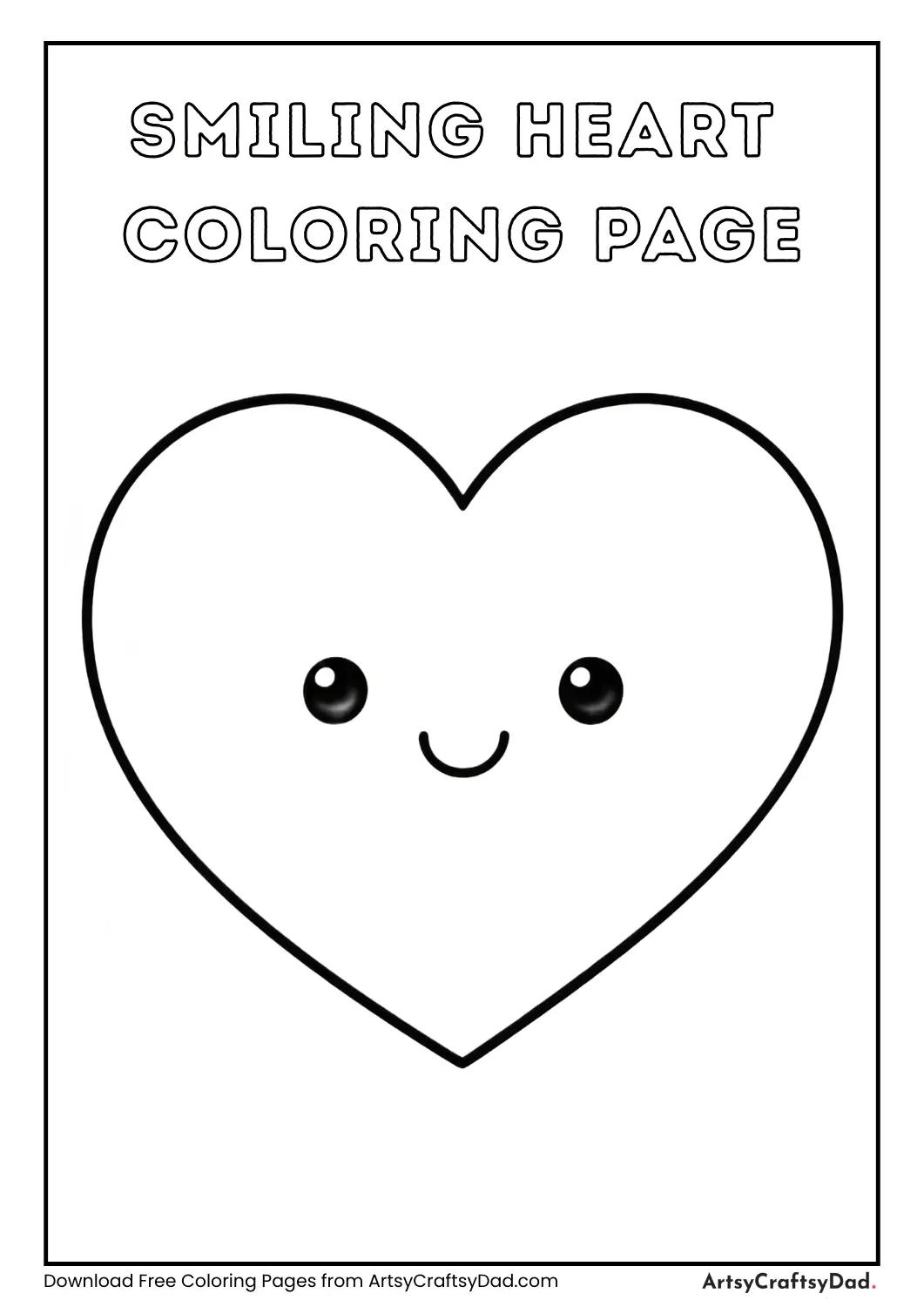 Smiling heart cartoon black and white coloring page for kids
