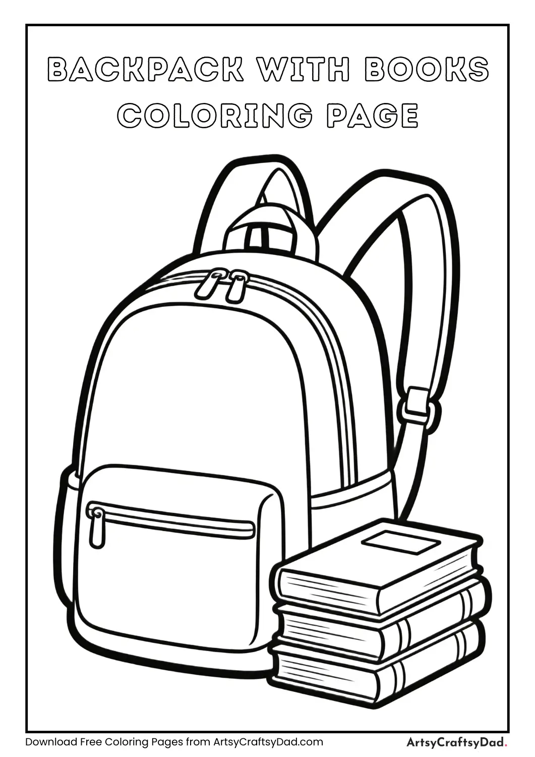 Backpack with books coloring page for kids