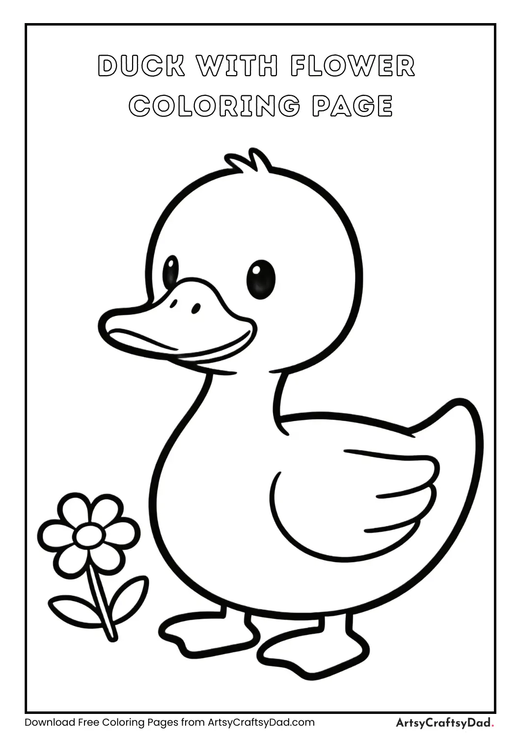Duck with flower coloring page