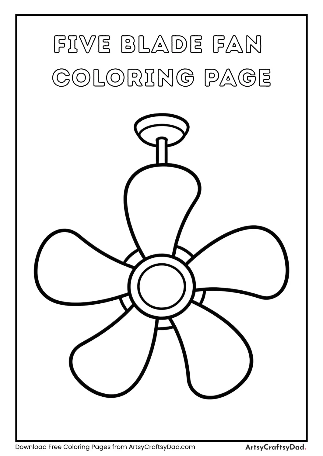 Ceiling fan with five blades black and white coloring page