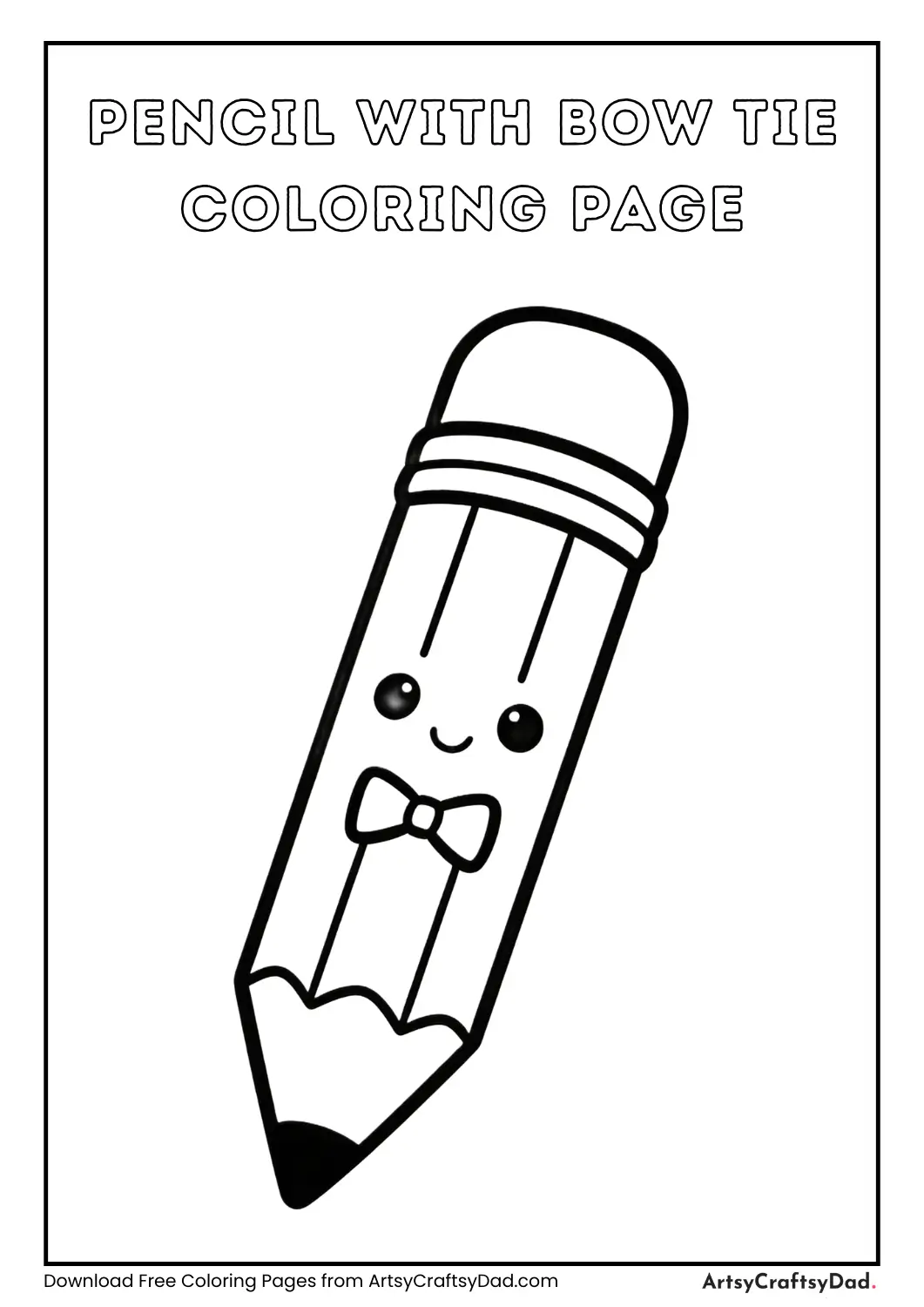 Pencil with bow tie cute coloring page