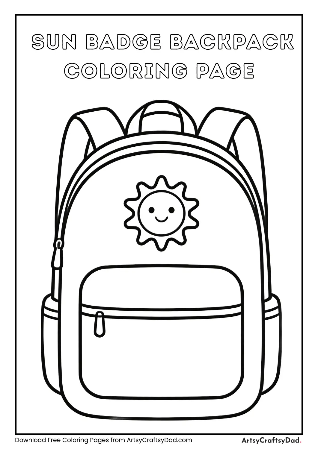 Backpack with sun badge coloring page for kids