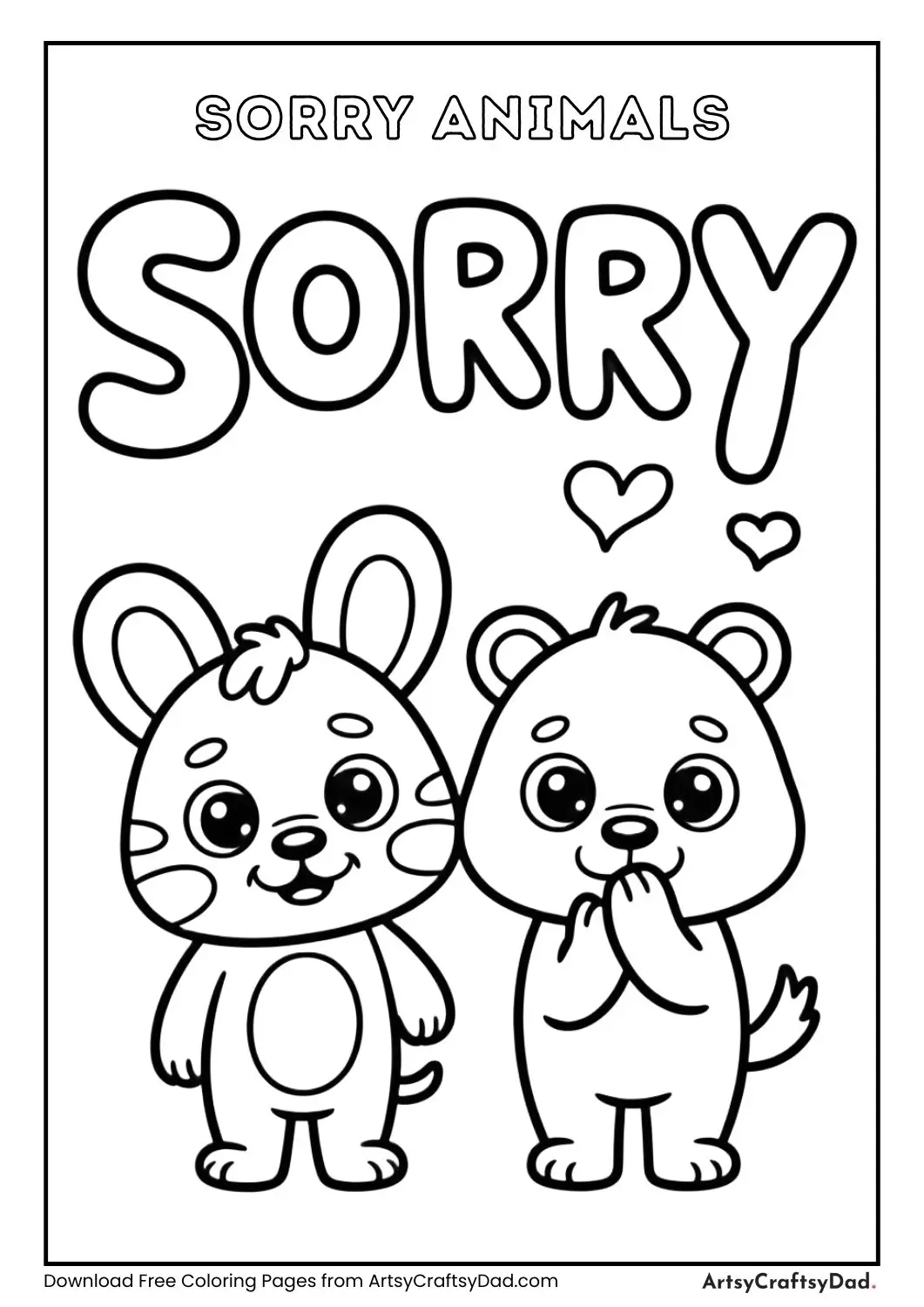 Cute animals looking apologetic with “Sorry.”