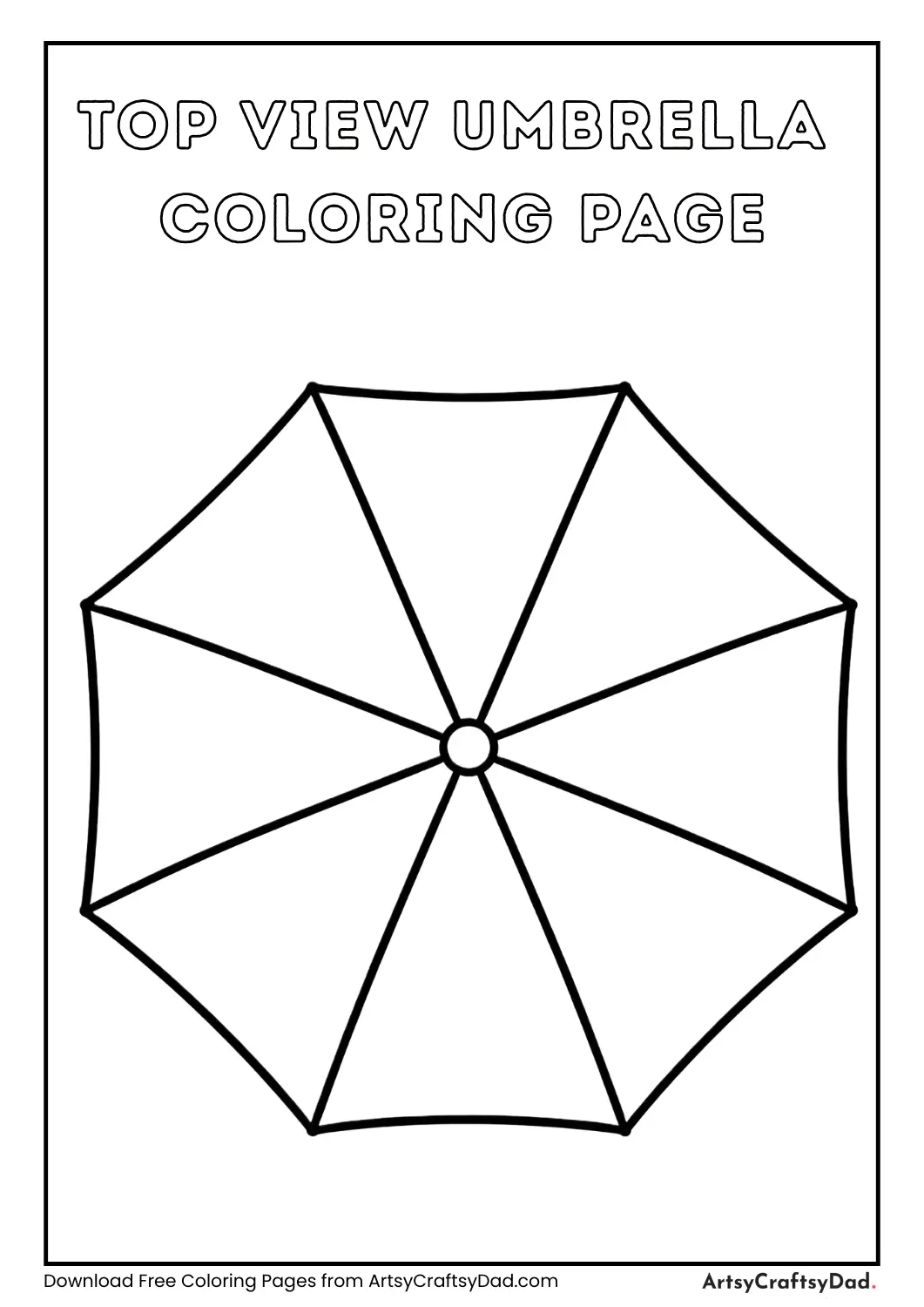 Top view umbrella black and white coloring page