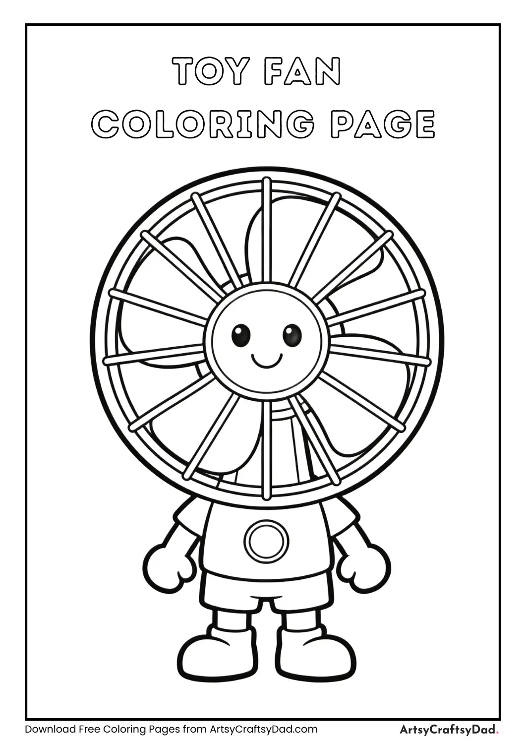 Cute toy fan black and white coloring page for kids