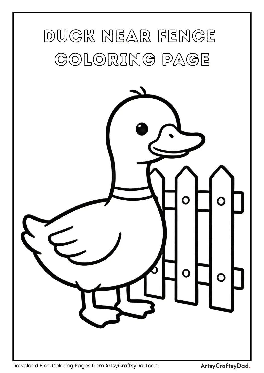 Duck near fence coloring page