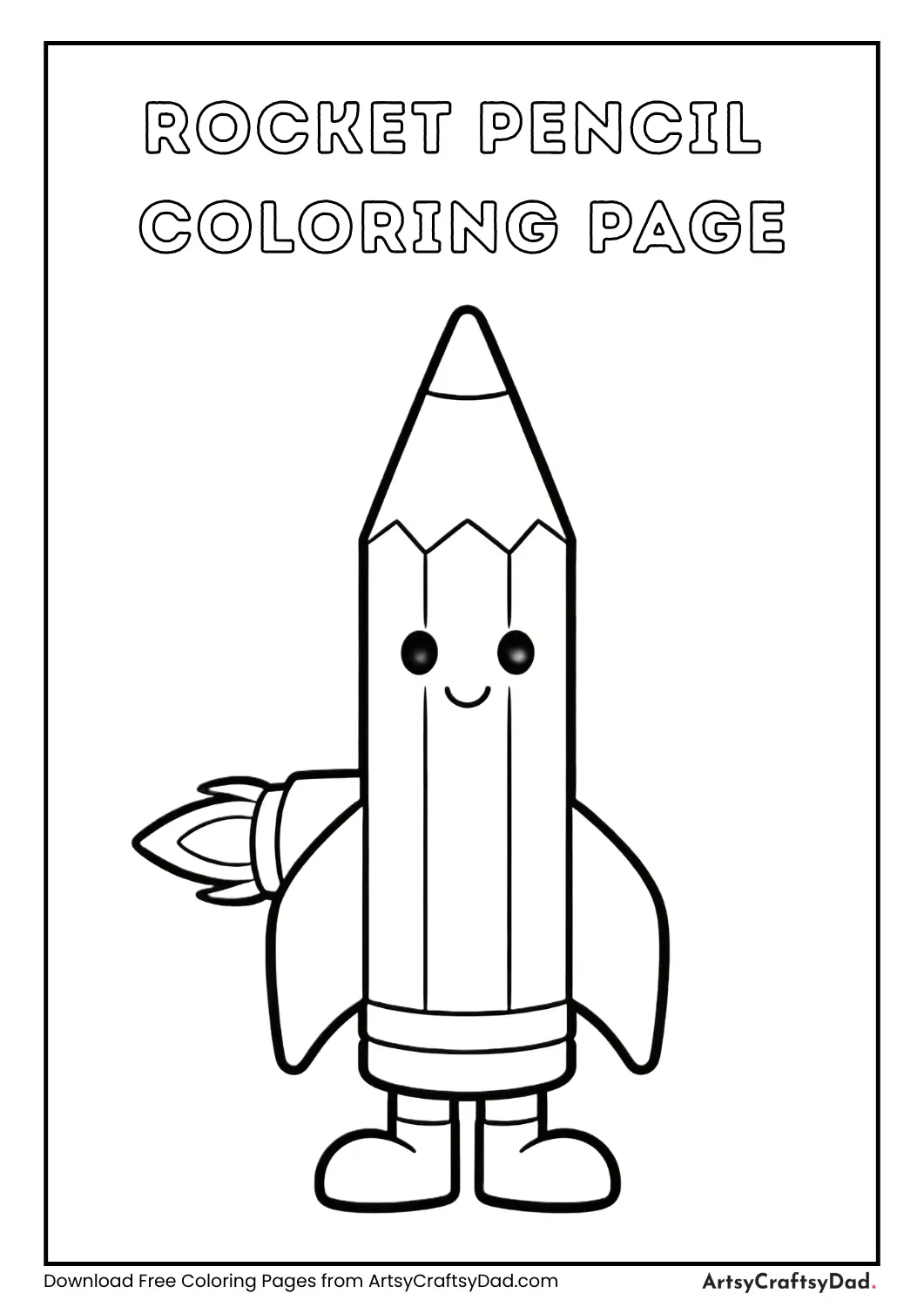 Pencil shaped rocket coloring page