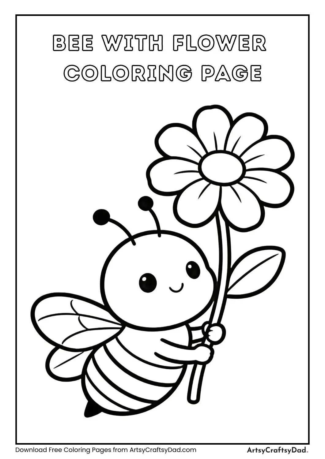 Bee holding flower coloring page