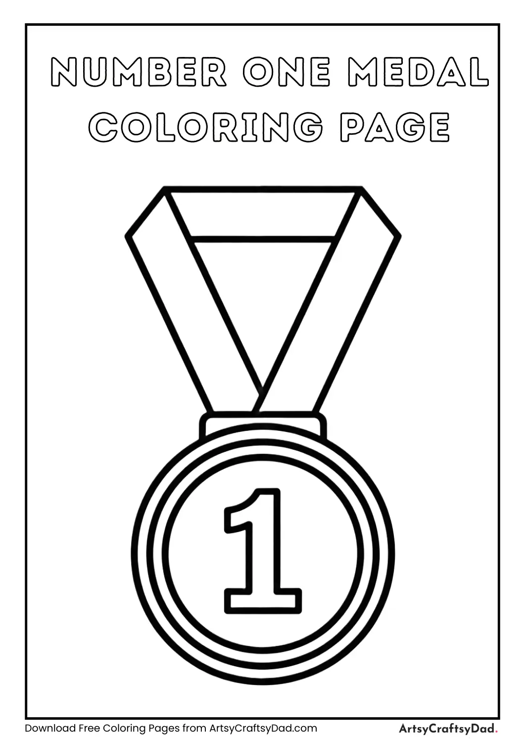 Medal with number one and ribbon coloring page