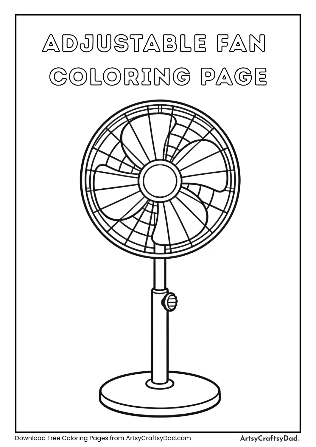 Adjustable standing fan black and white coloring page