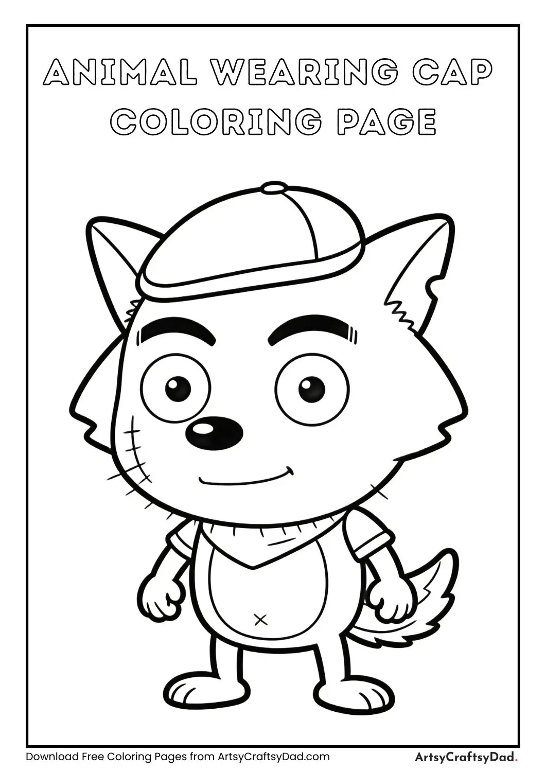 Cartoon animal wearing cap coloring page