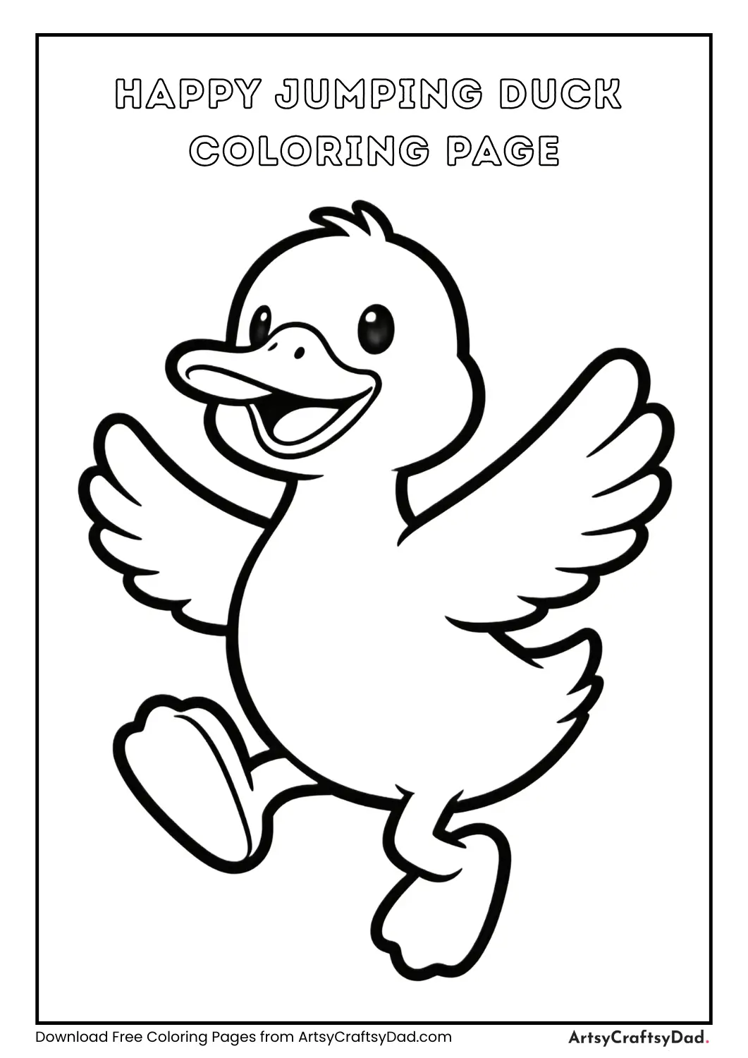 Happy jumping duck coloring page