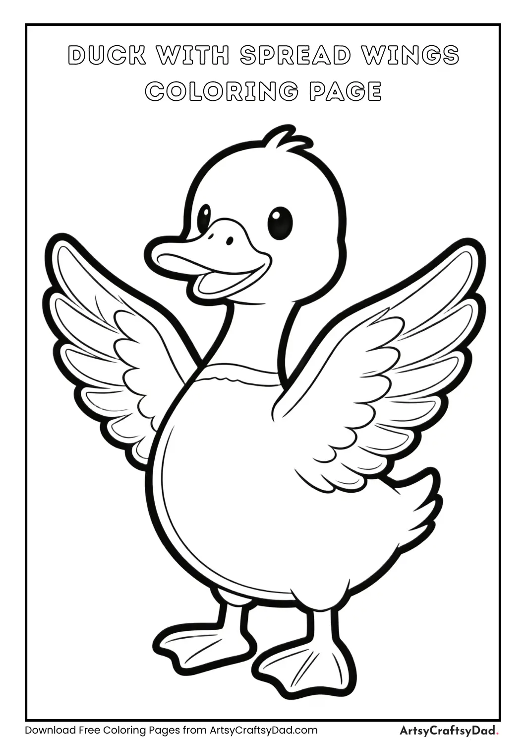 Duck with spread wings coloring page