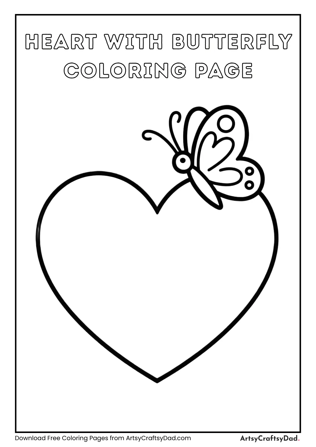 Heart with butterfly black and white coloring page