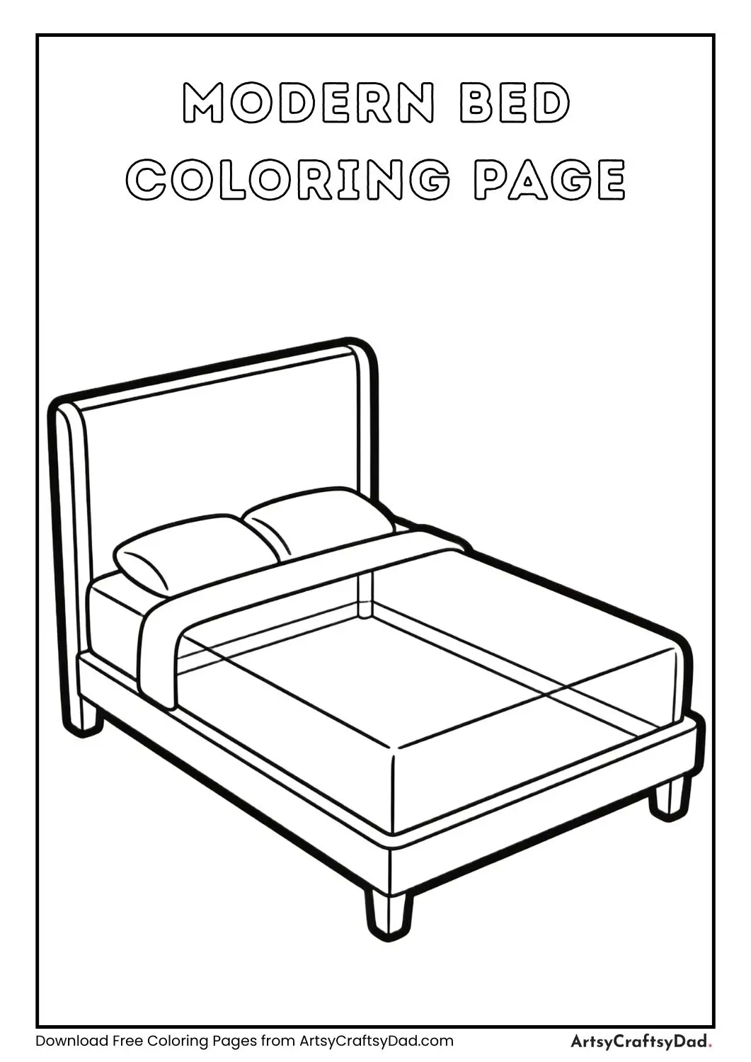 Modern bed black and white coloring page