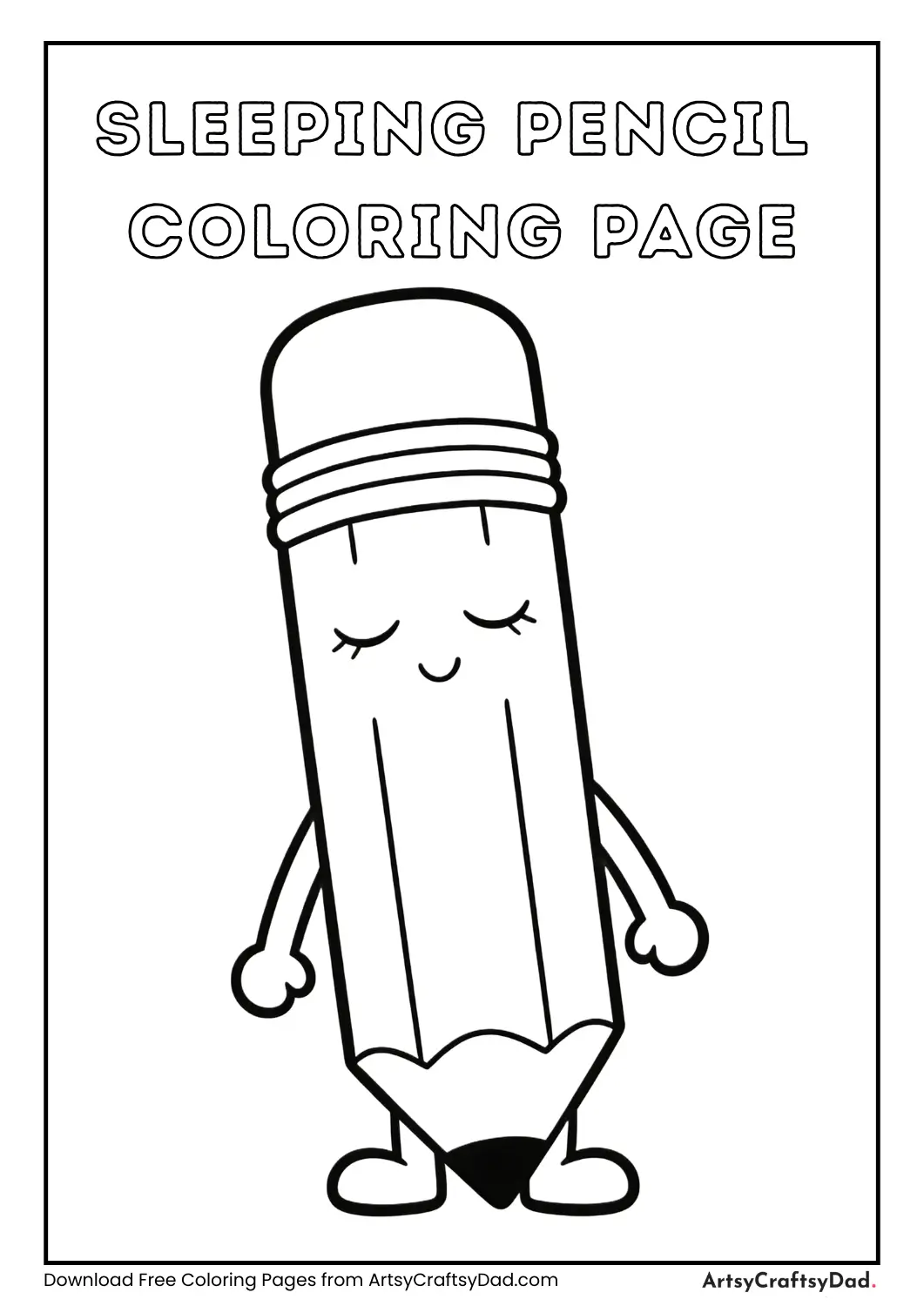 Sleeping pencil cartoon coloring page