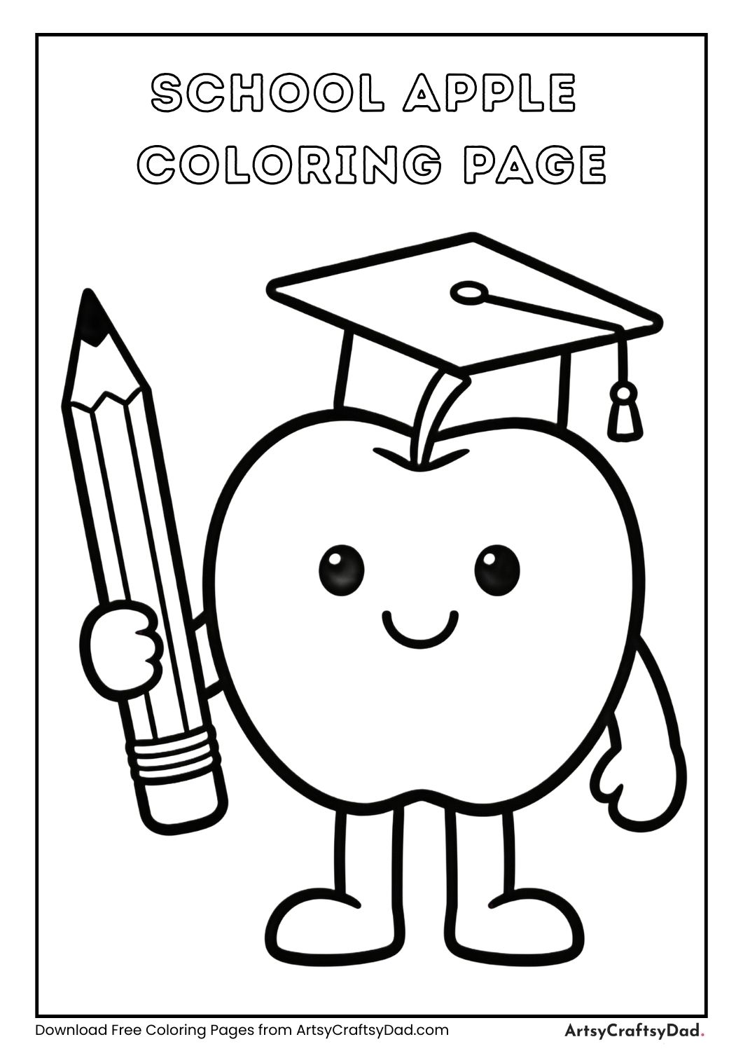 apple holding pencil school coloring page