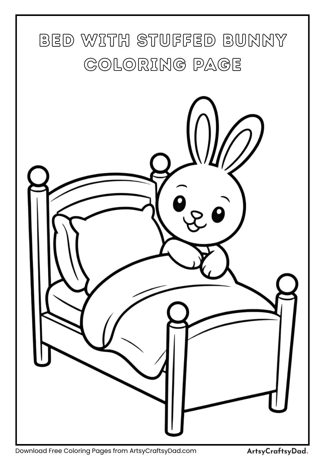 Bed with stuffed bunny coloring page