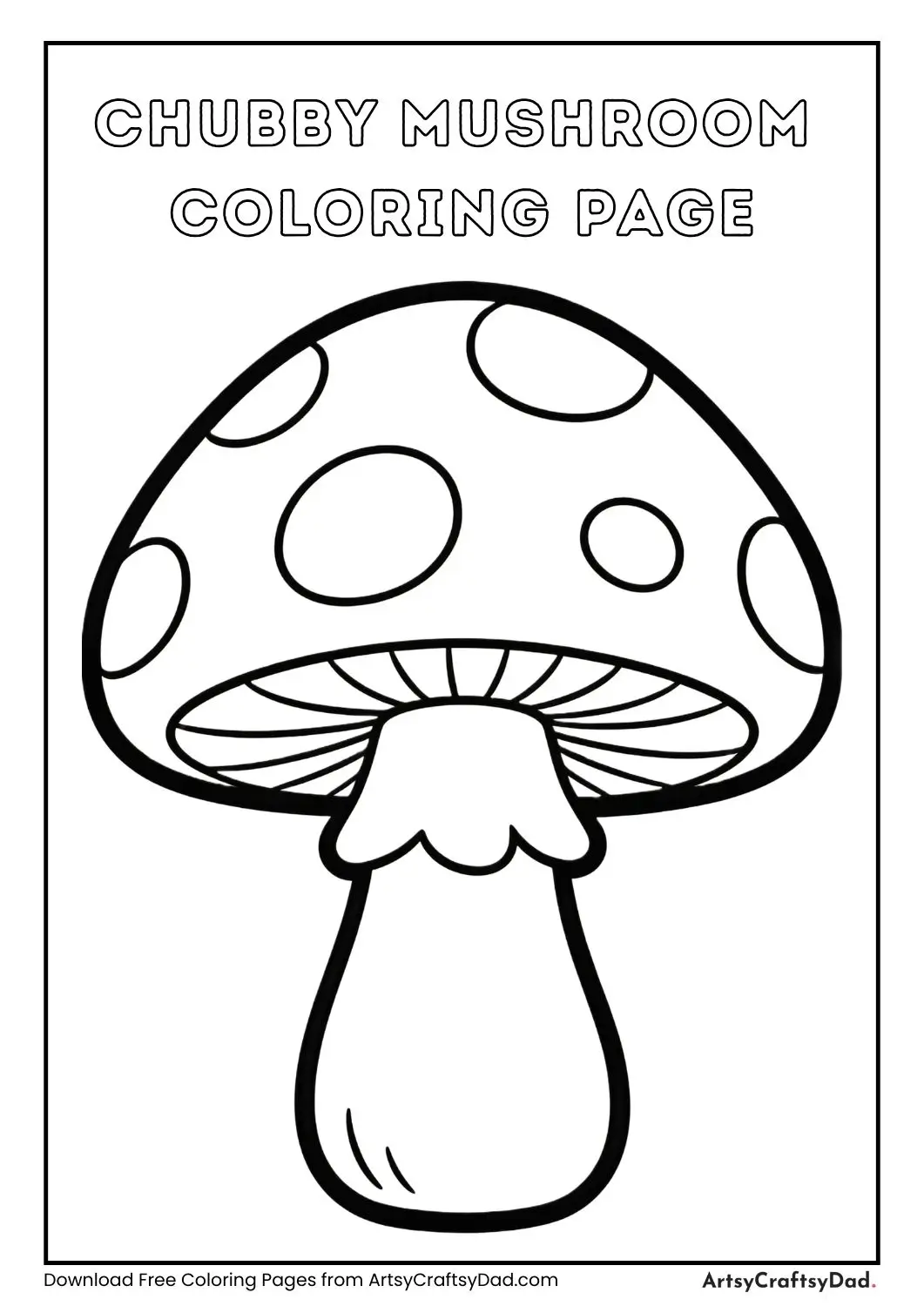 Chubby mushroom cartoon coloring page for kids