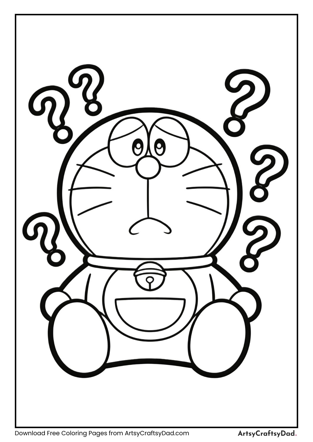Doraemon with confused expression and question marks