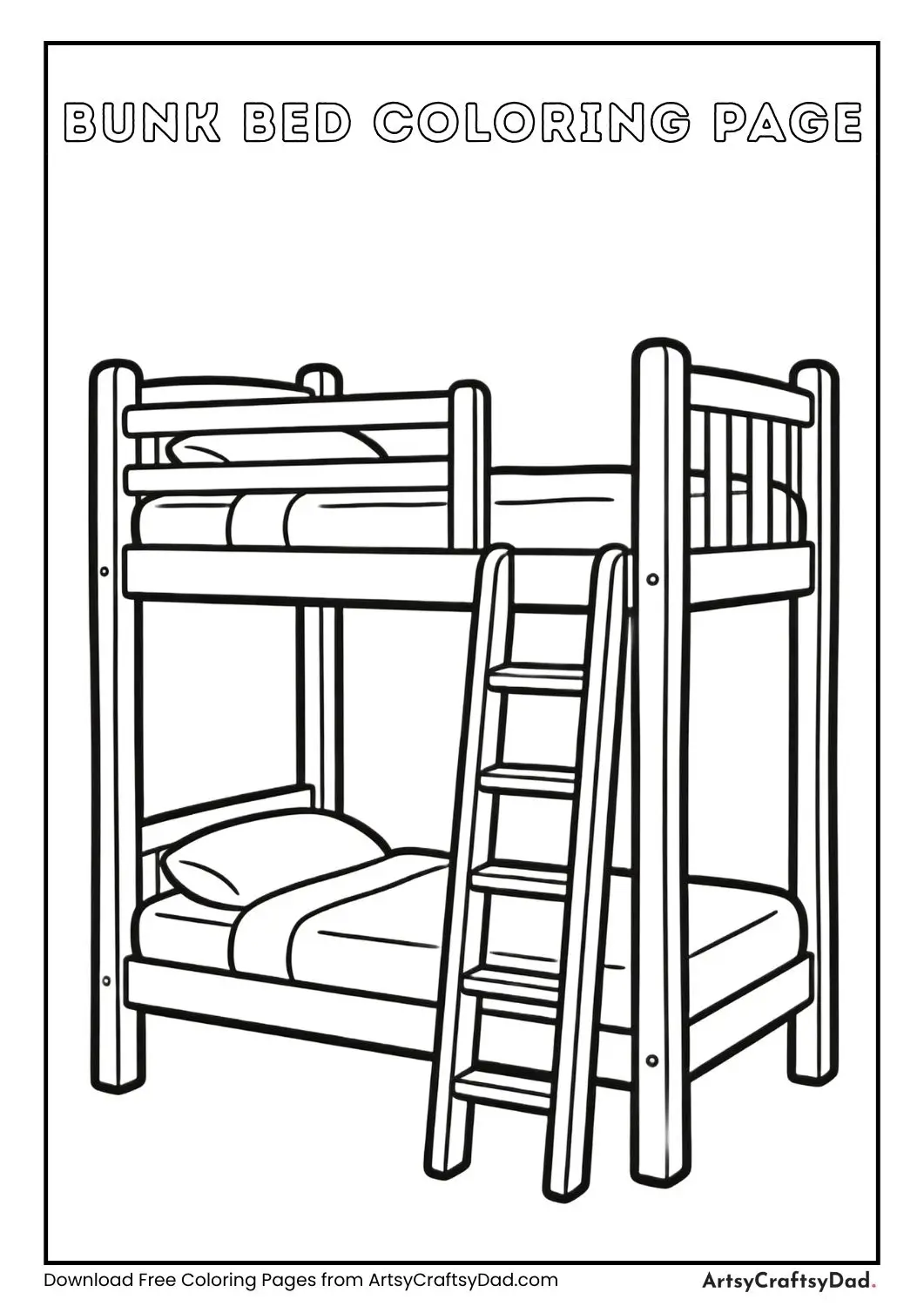 Bunk bed black and white coloring page for kids