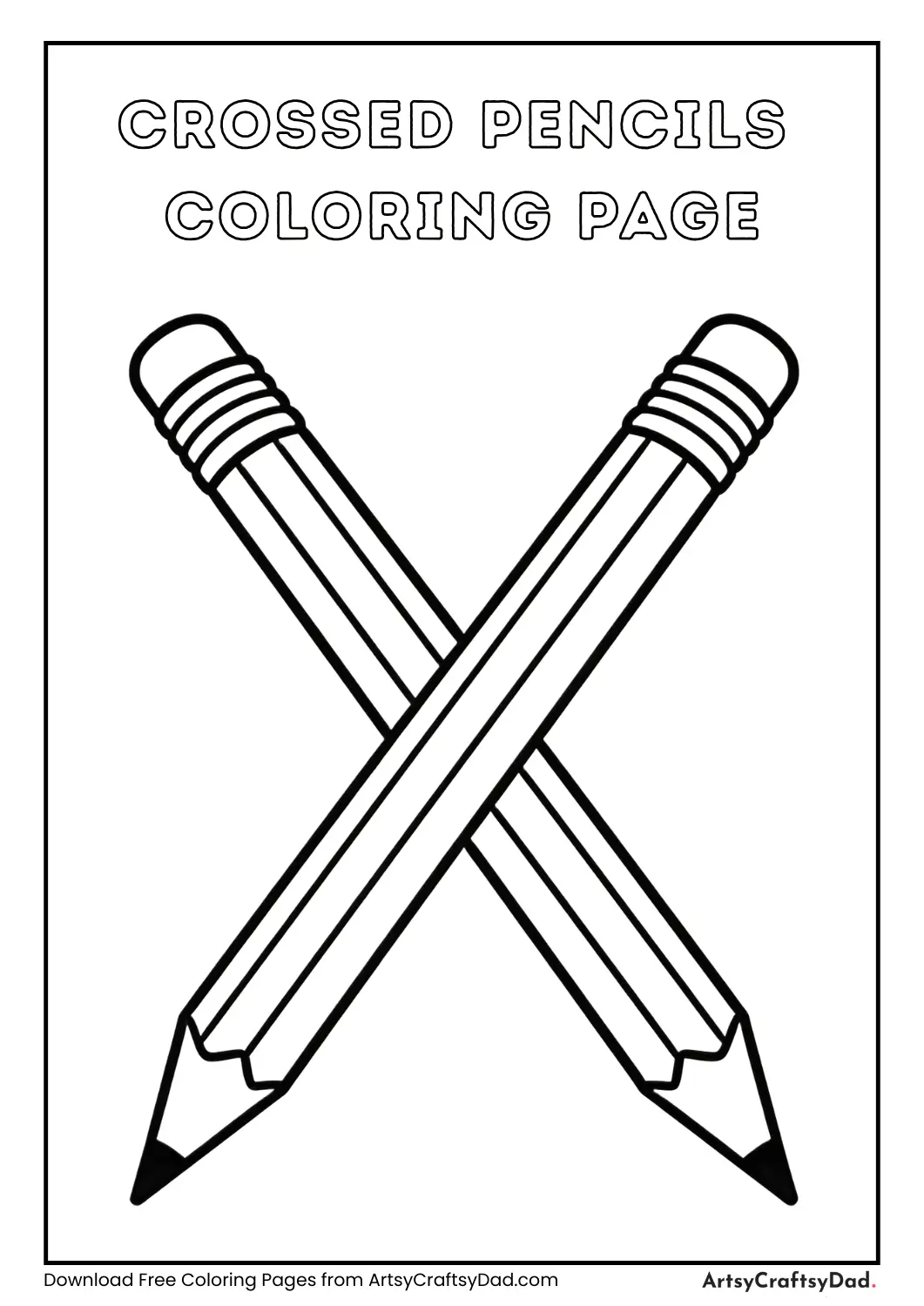Two crossed pencils black and white coloring page