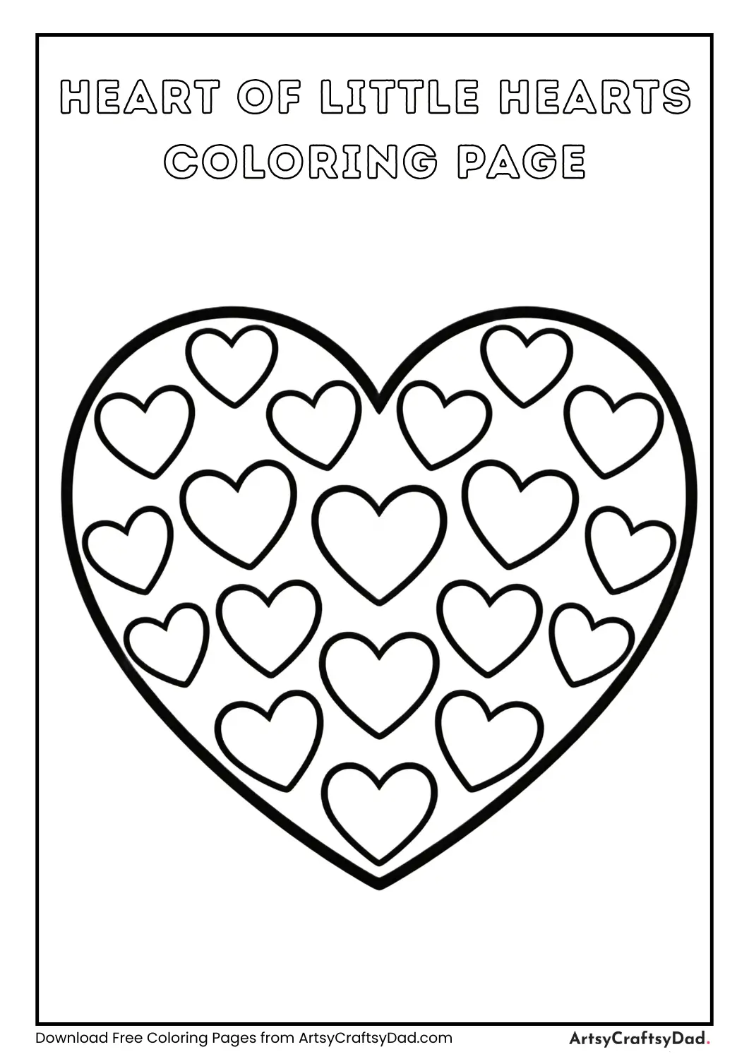 Heart made of small hearts black and white coloring page