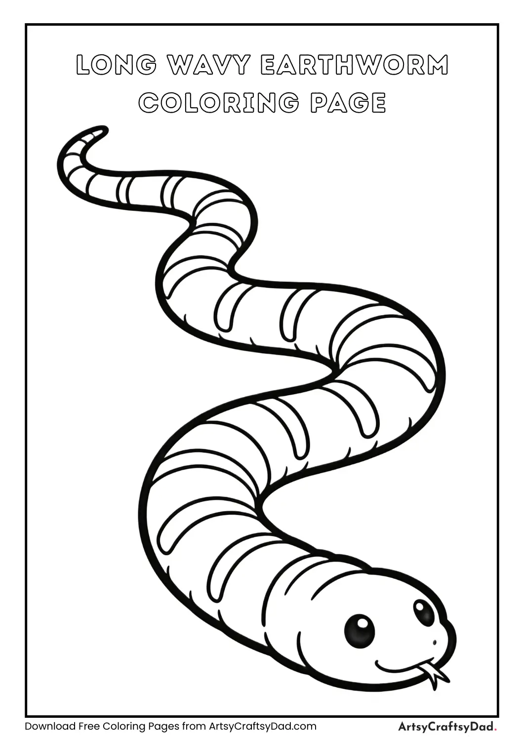Long earthworm in wavy shape black and white coloring page
