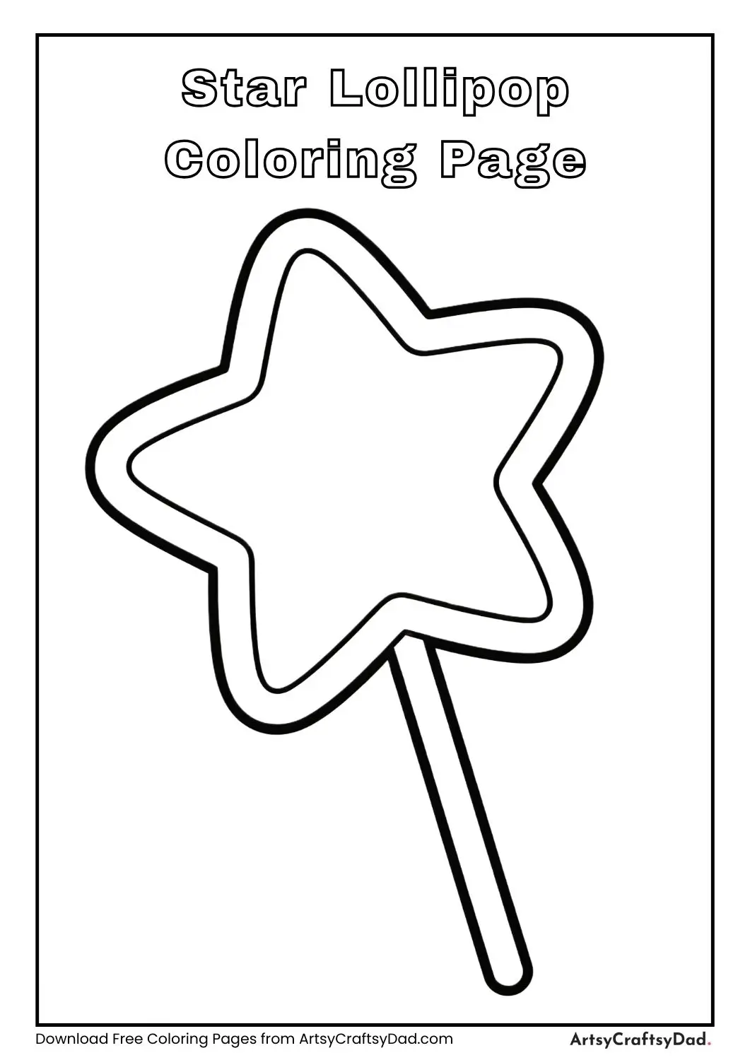 Star shaped lollipop black and white coloring page for kids