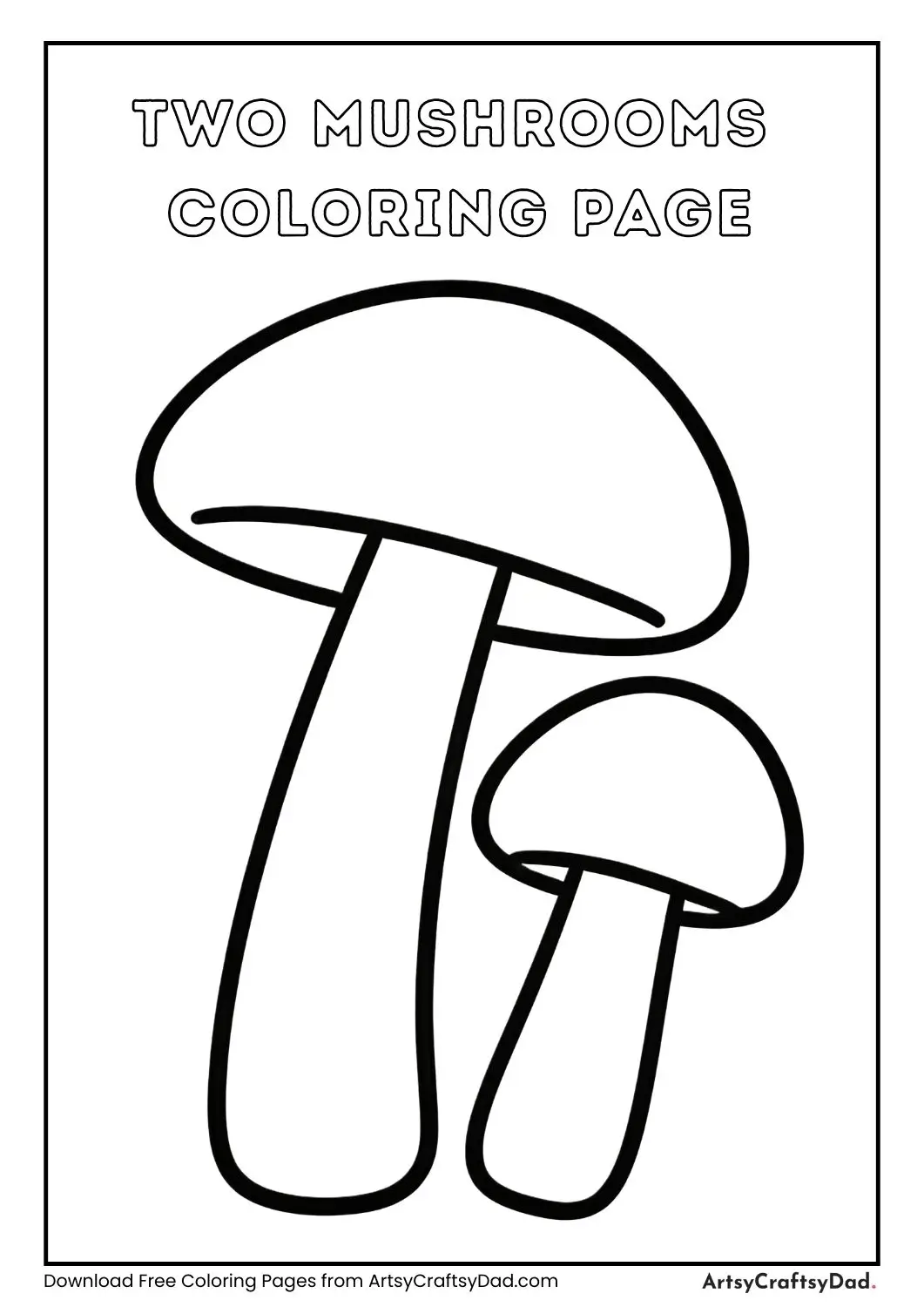 Two mushrooms simple black and white coloring page