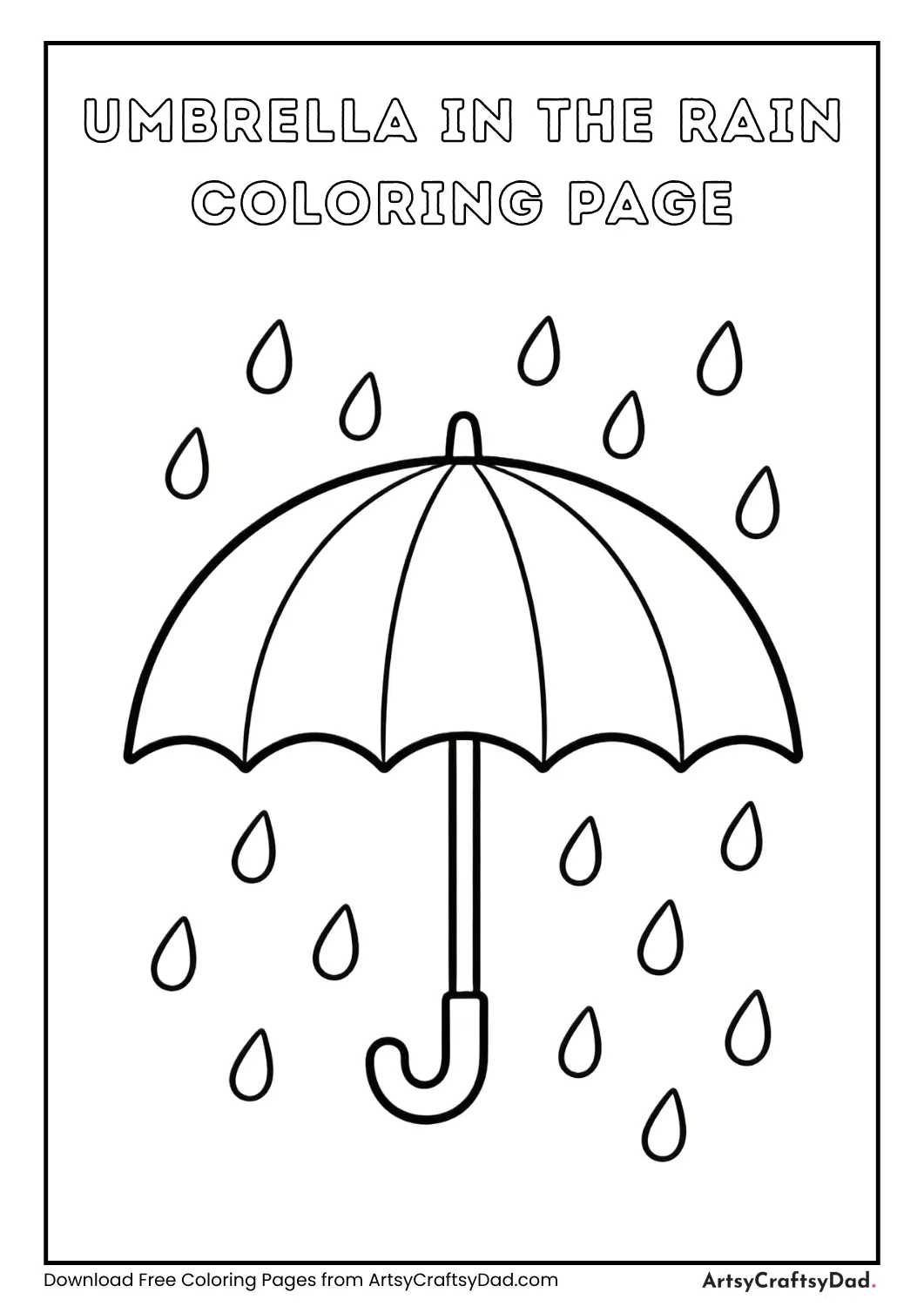 Umbrella with raindrops black and white coloring page