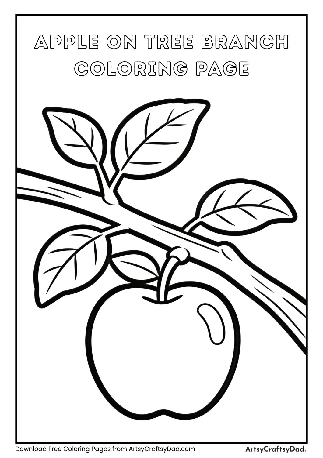 apple hanging on tree branch coloring page for kids
