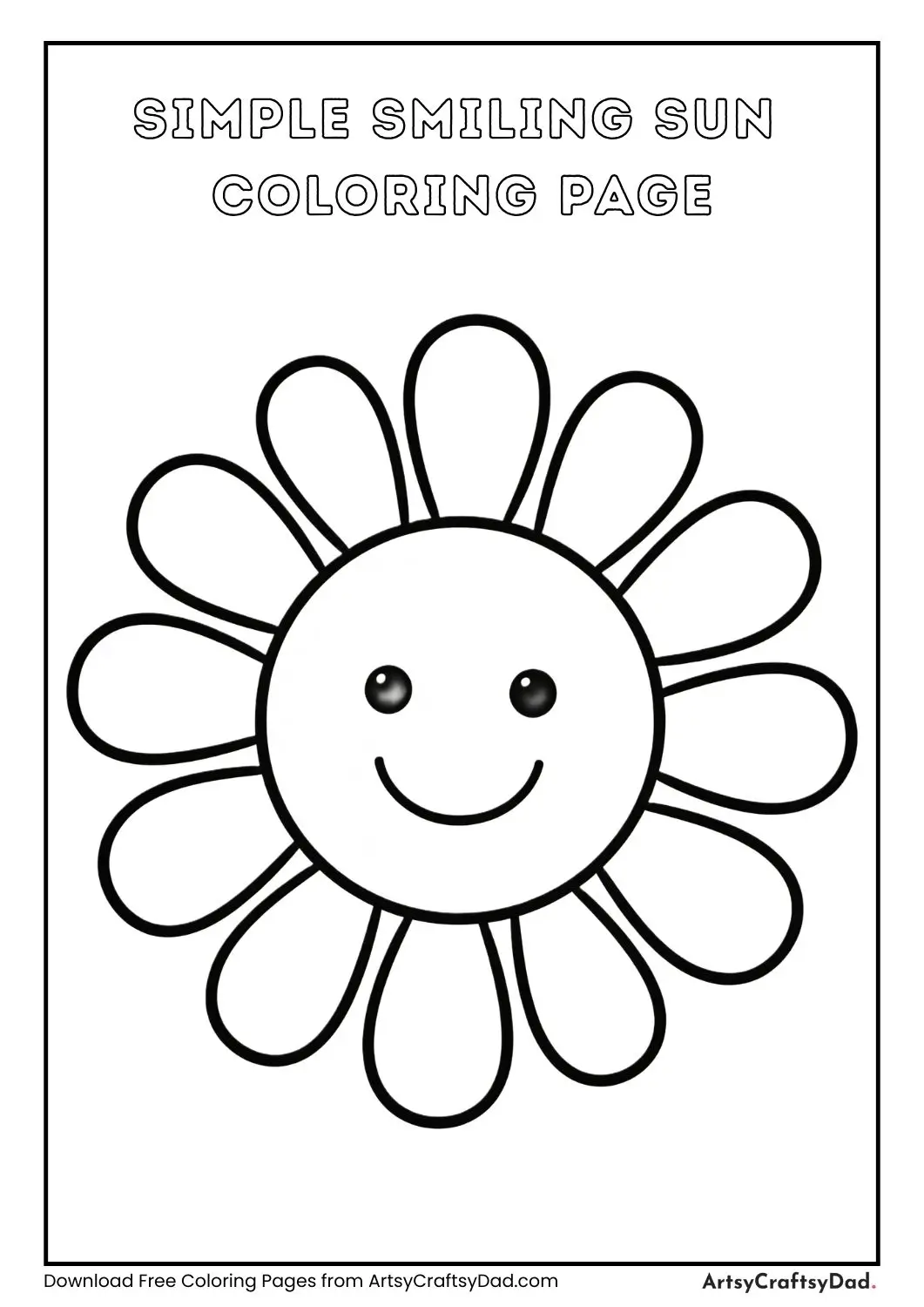 Simple smiling sun black and white coloring page for kids