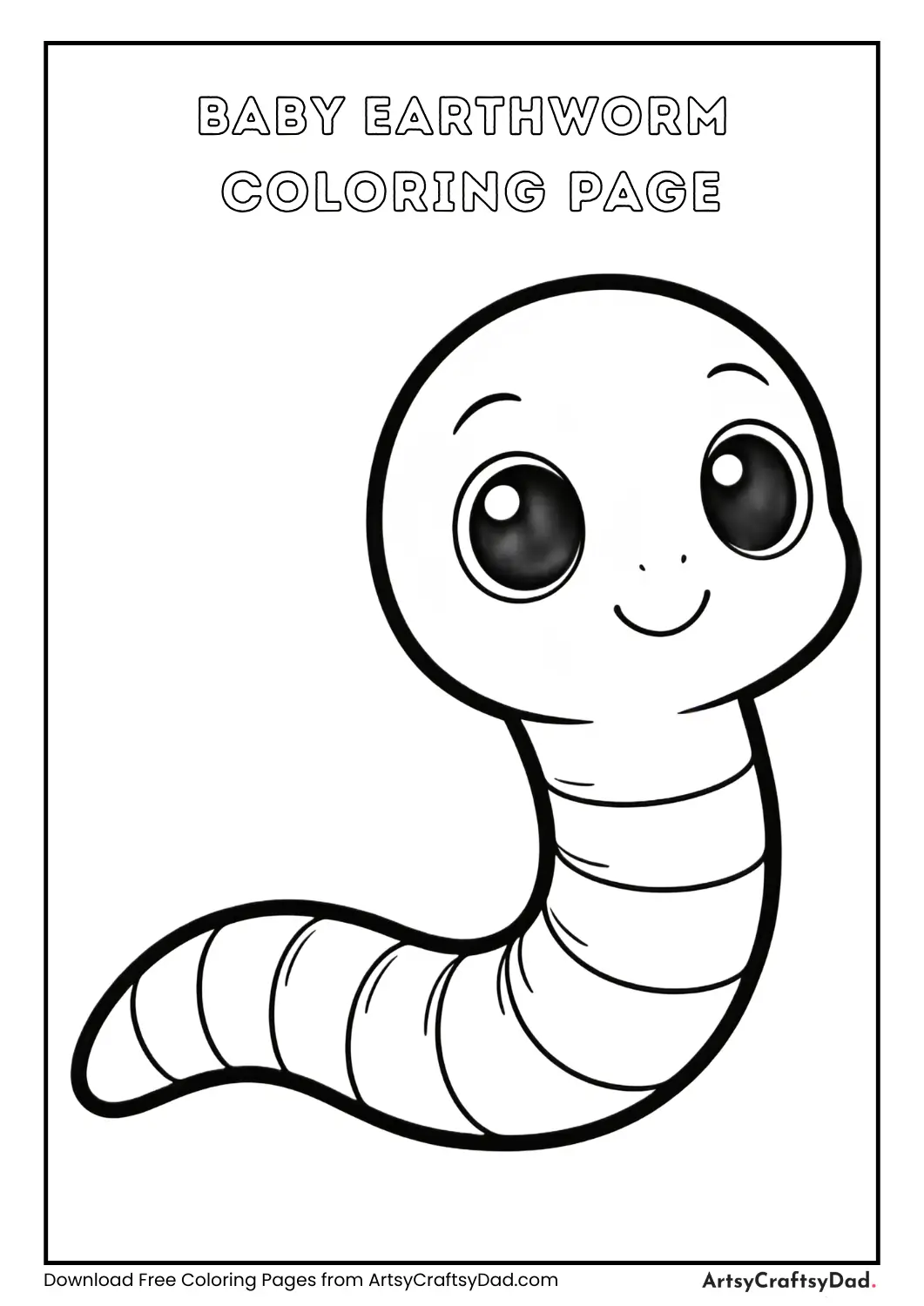 Baby earthworm with big eyes black and white coloring page