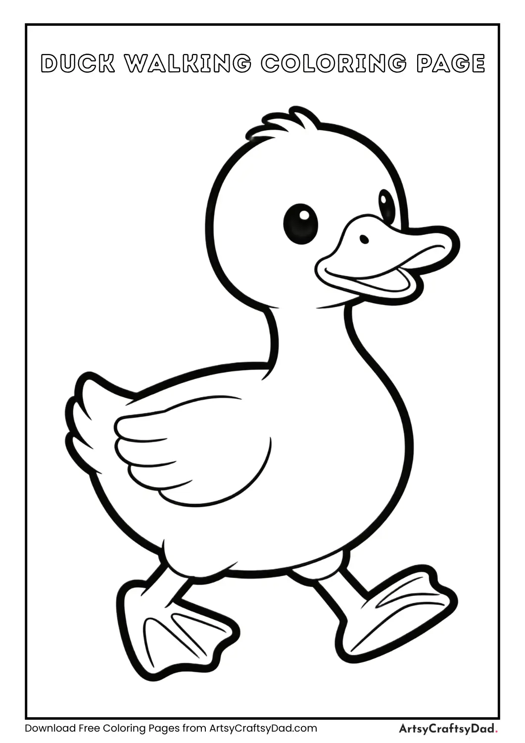 Duck walking black and white coloring page