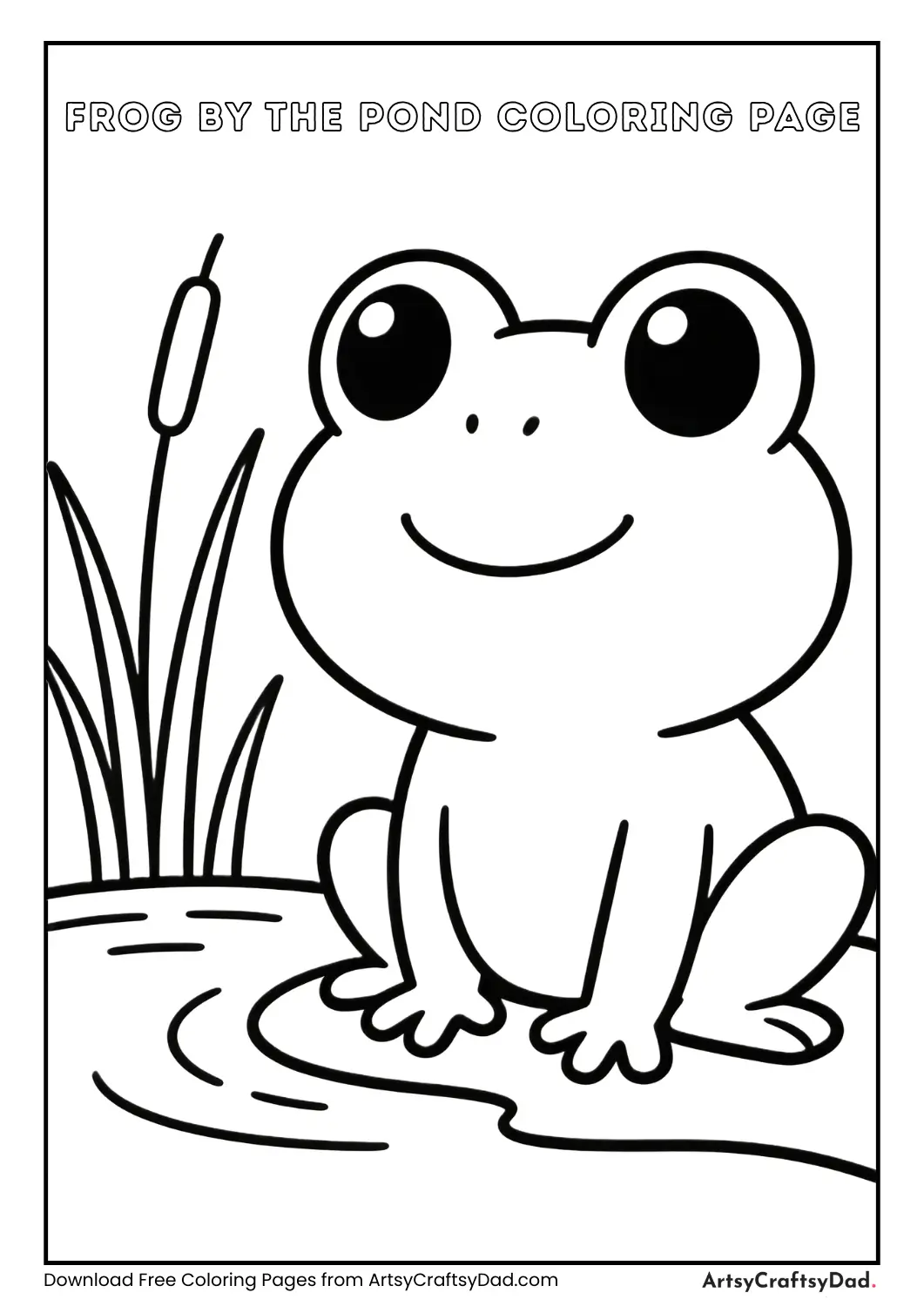 Frog near pond simple outline coloring page