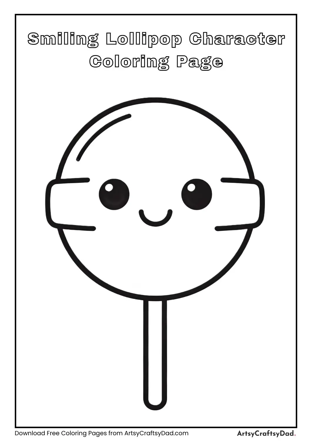 Smiling lollipop cartoon black and white coloring page