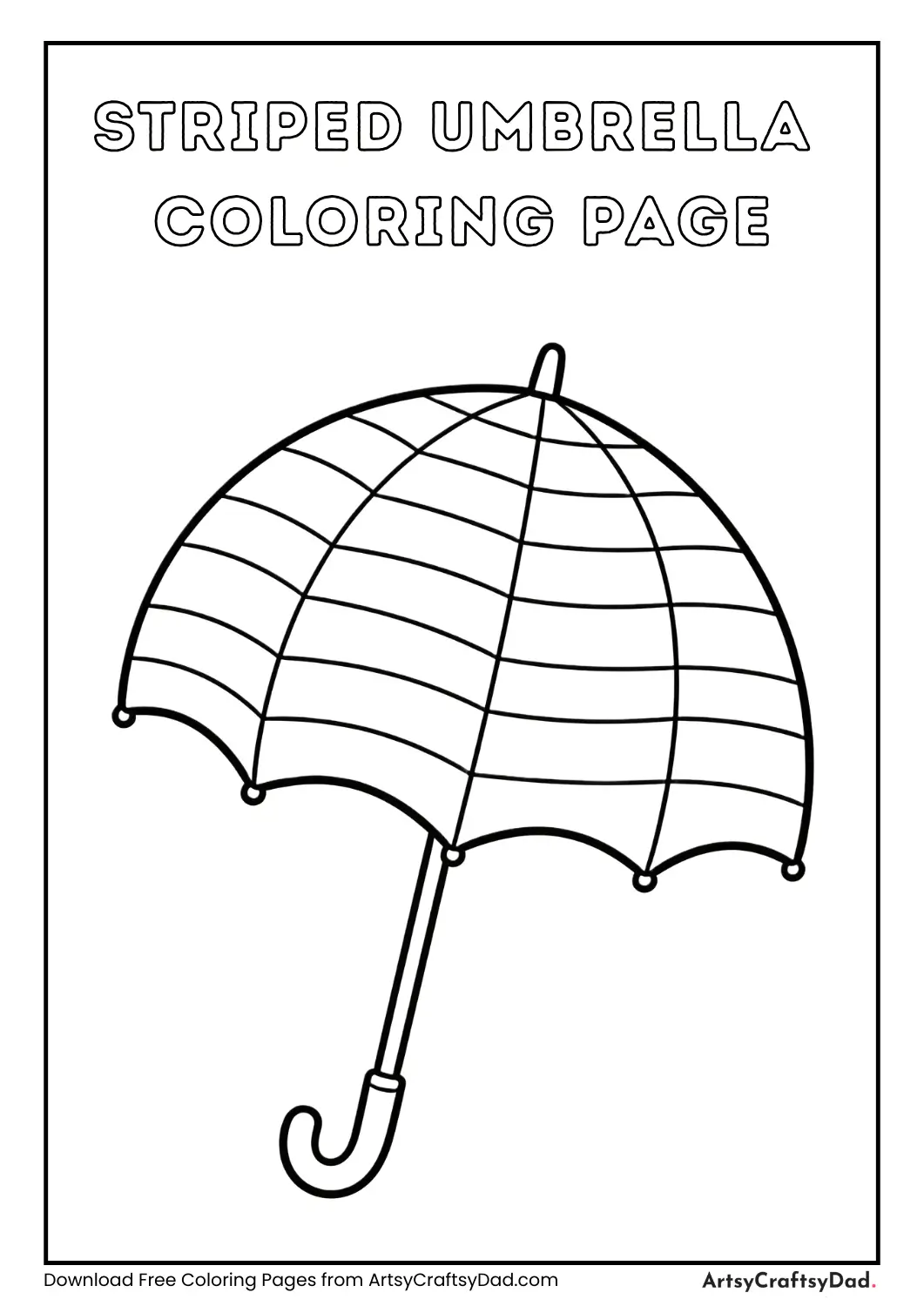 Striped umbrella black and white coloring page for kids