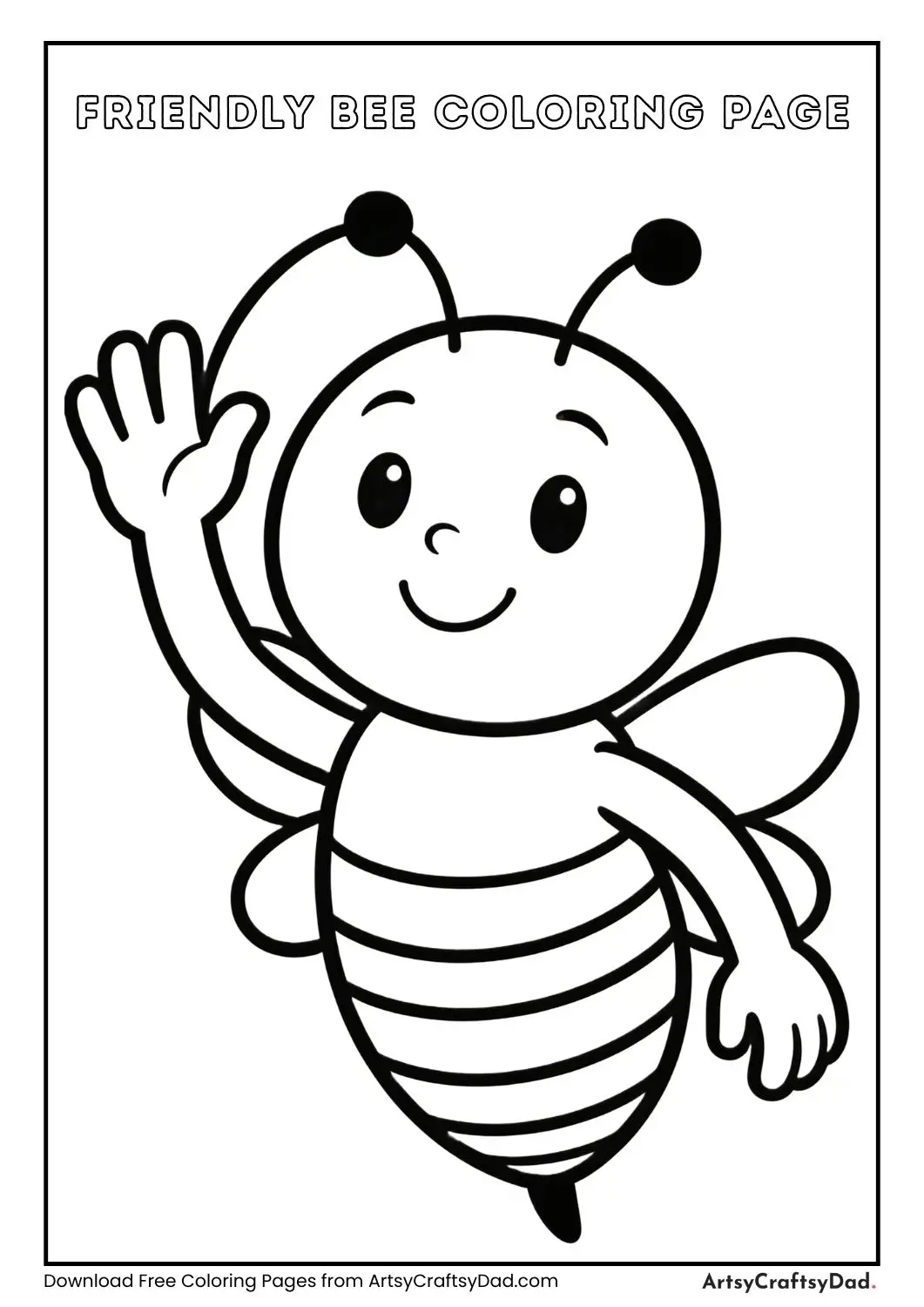 Friendly bee waving coloring page for children