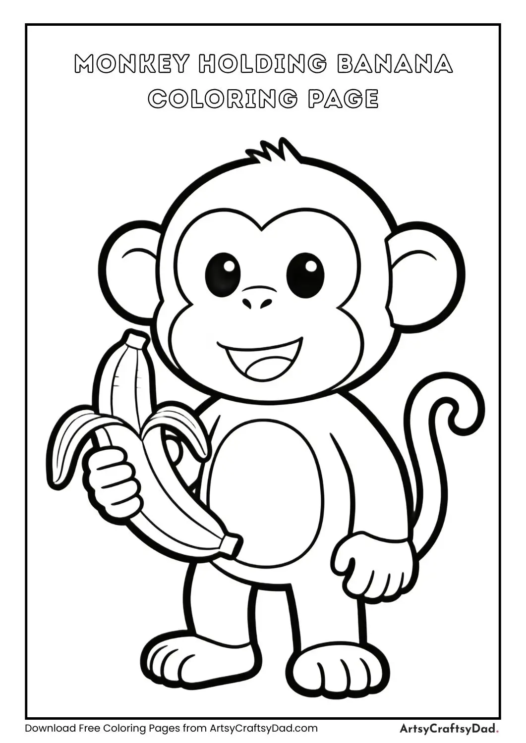 Monkey holding banana cartoon coloring page