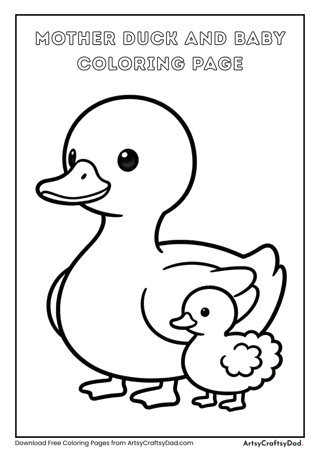 Mother duck with baby coloring page