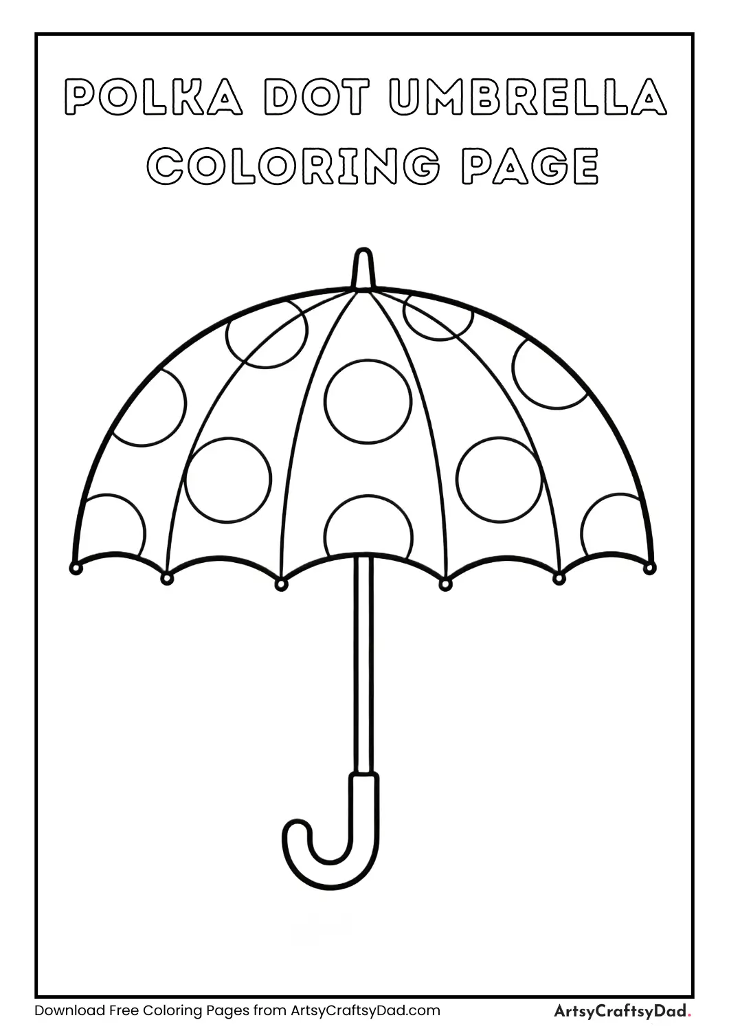 Polka dot umbrella black and white coloring page