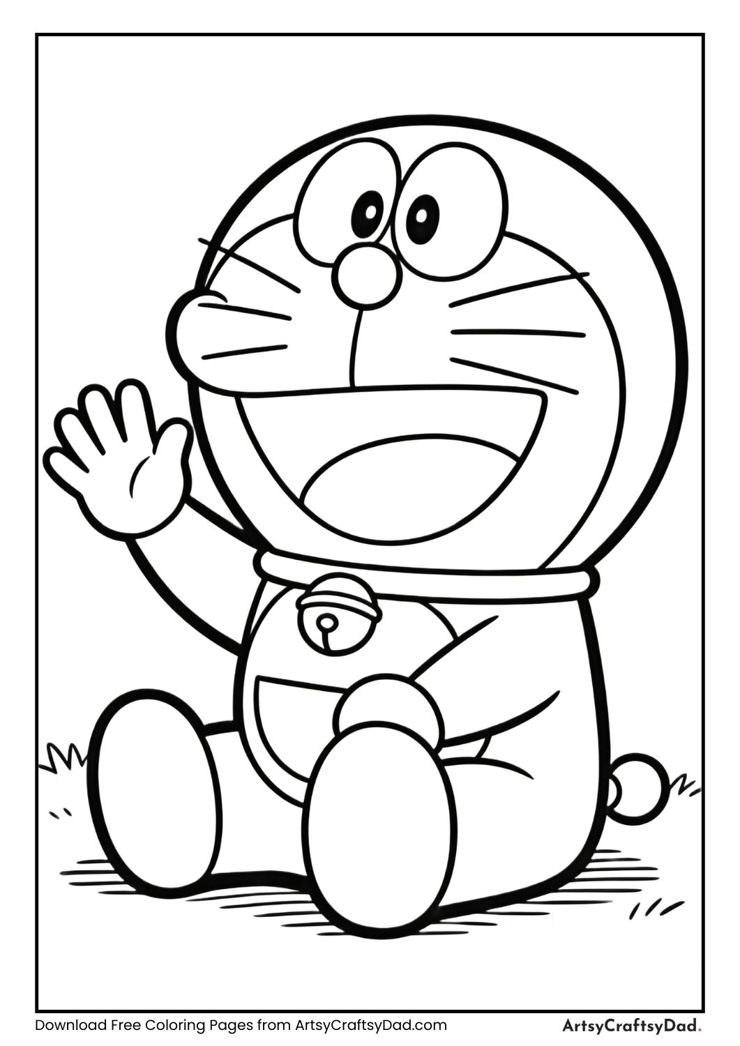 Doraemon sitting and waving hello