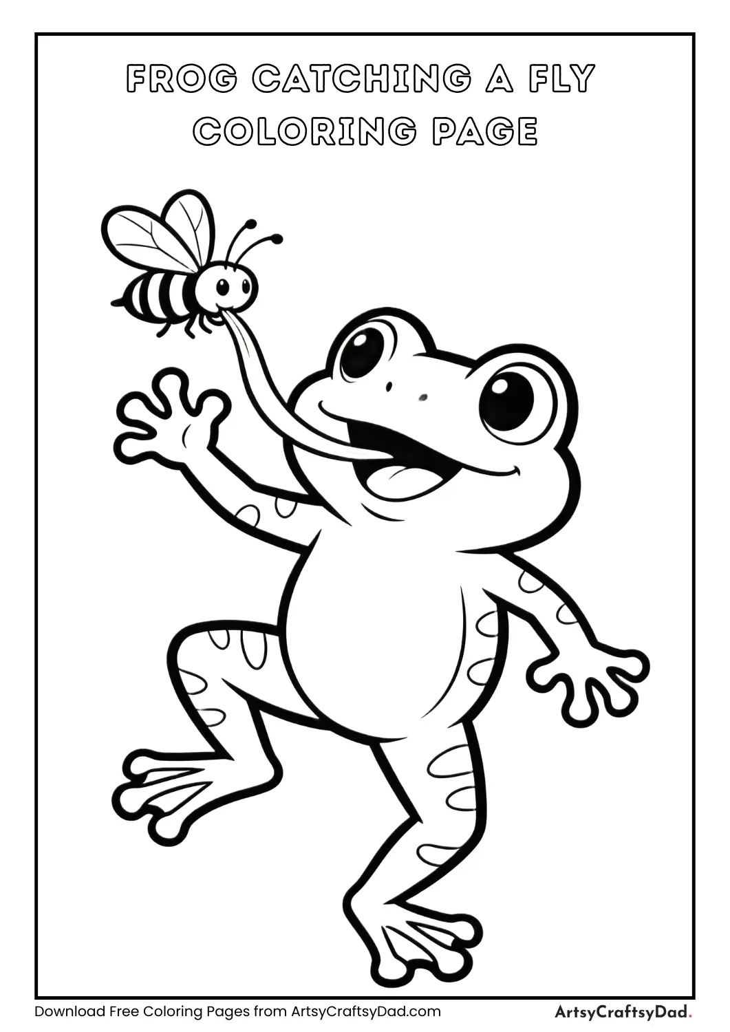 Frog catching a fly simple coloring page